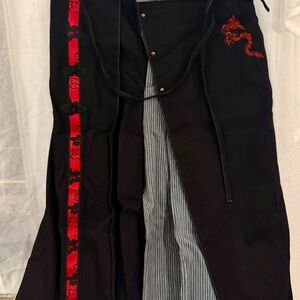 Hakama pants from Japan Black and Red Embroidered Pants